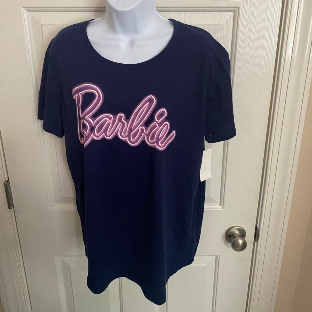 NWT Barbie Shirt, Adult cursive Barbie Shirt Size XL 18-20 navy fan gift $45